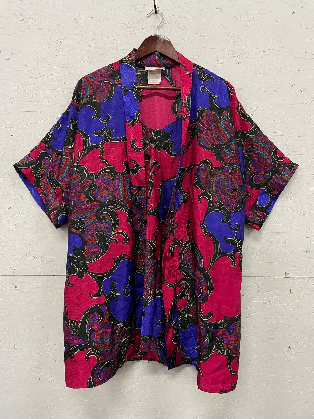 Vintage 80s 90s Jessica Intimate Details Satin Robe & Nightgown Set Paisley, S
